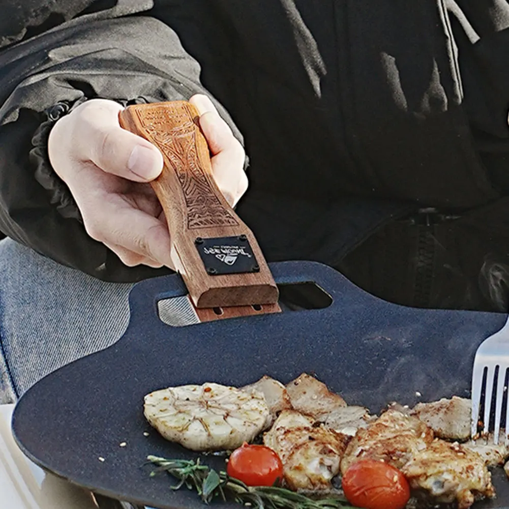 Camp Cooking Set - Outdoor Natural Wood Grill Pan Handle