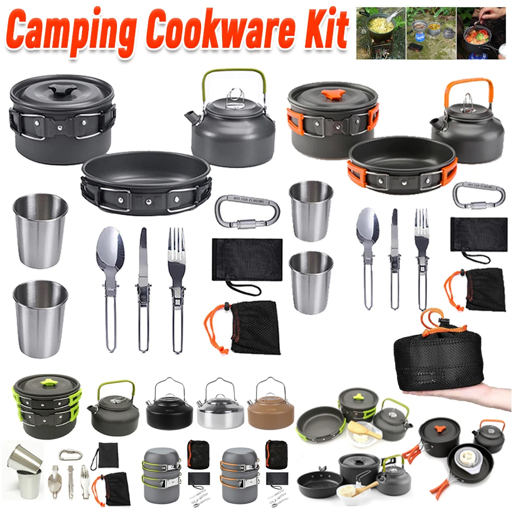 Camp Cooking Set - Camping Cookware Kit Kettle Pot Pan