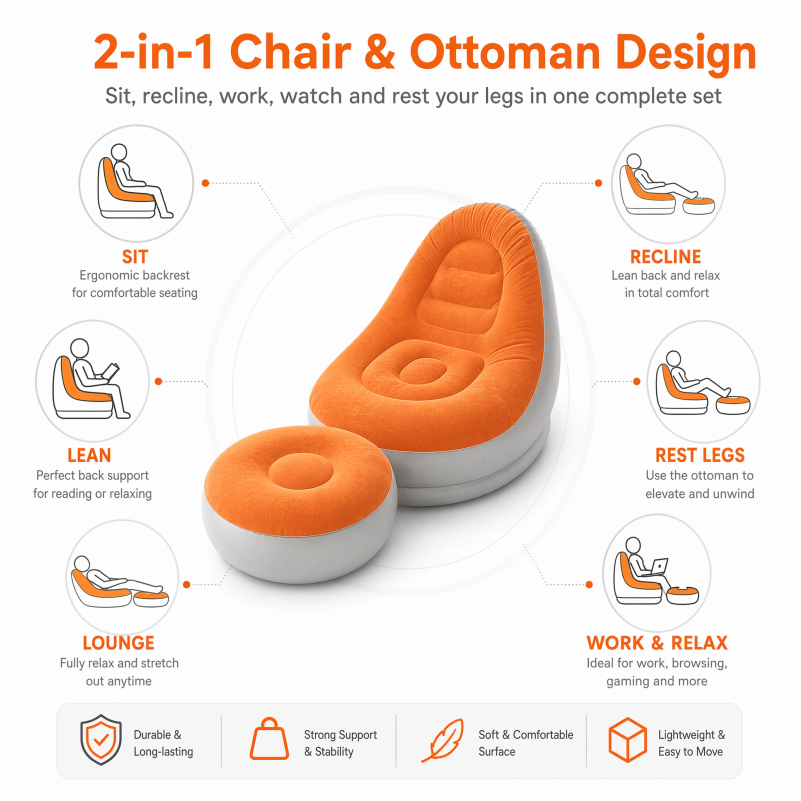 Flocking Inflatable Lazy Sofa  - Outdoor Camping Recliner Chairs 评论和价格