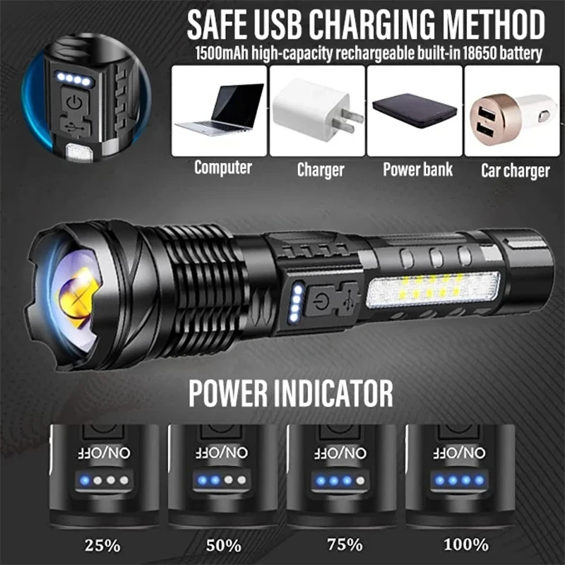 Powerful XHP50 LED Flashlight  - Outdoor Camping Lampe 评论和价格