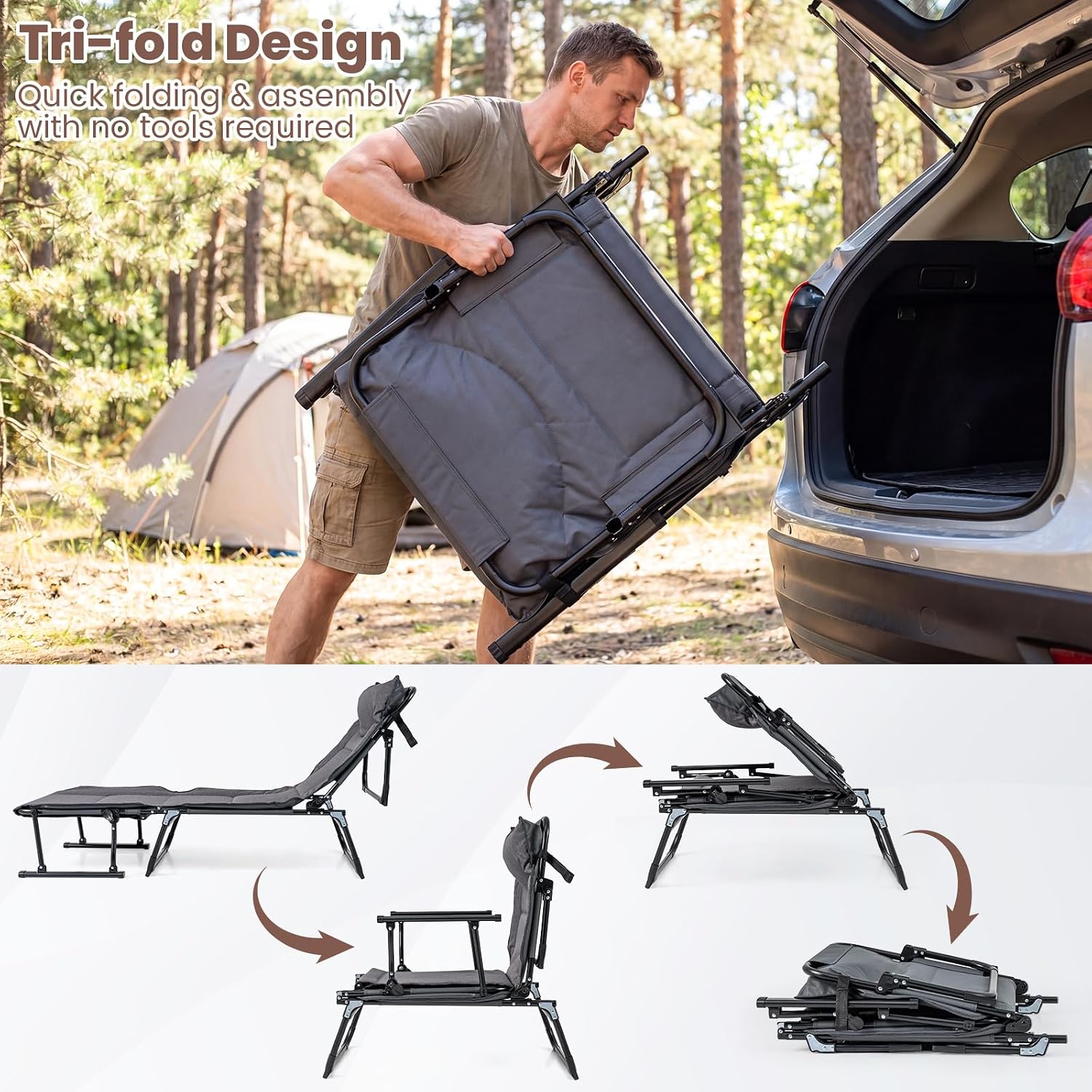 Folding Patio Lounge Chair Set - Outdoor Camping Recliner Chairs 评论和价格